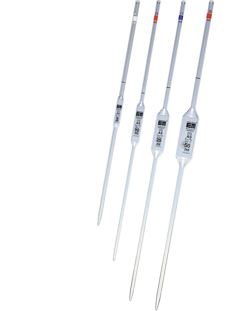 Pipettes jaugées 2 traits en verre