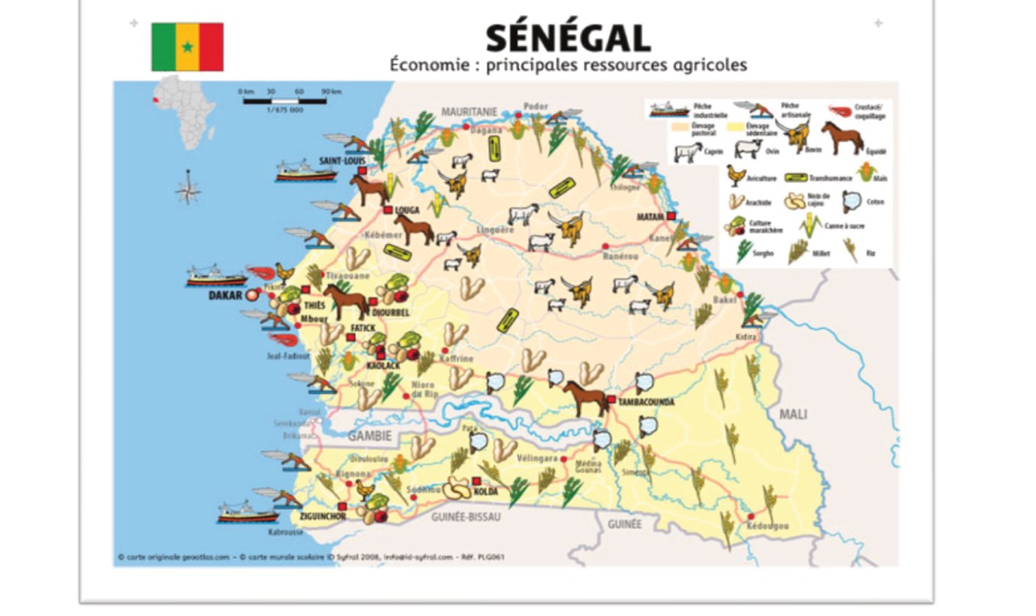 Carte du Sénégal — économie, ressources agricoles